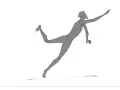 Esquisse d'une silhouette grise en mouvement, bras tendus, jambe levée, parfait pour un dessin à faire sur une toile.