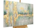 Tableau peinture acrylique facile à faire, avec des touches d'or sur fond vert et gris. Une œuvre abstraite qui évoque la nature.