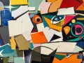 Un tableau Picasso facile, plein de formes géométriques vives et d'un œil bleu perçant.