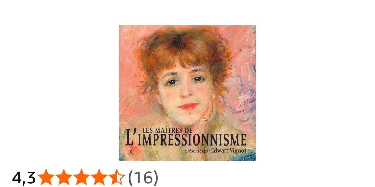 Portrait d'une femme aux cheveux roux, couverture du livre "Les Maîtres de l'Impressionnisme", présentant des peintres impressionnistes célèbres.