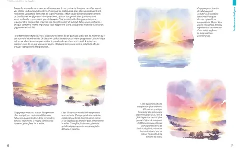 Aquarelle d'un paysage au soleil levant, montrant comment utiliser de l'aquarelle pour capturer la lumière et créer des atmosphères.