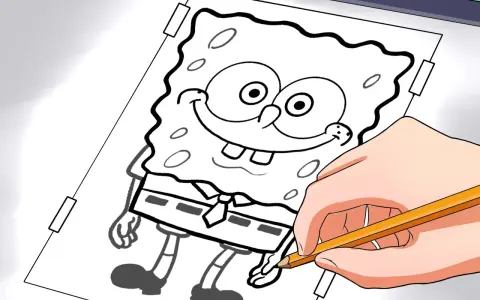 Une main tient un crayon pour apprendre comment décalquer avec du papier calque, traçant un dessin de Bob l'éponge.