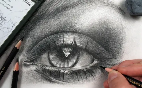 Un dessin d'œil réaliste au crayon graphite, avec des détails saisissants. L'artiste ajoute la touche finale à ce magnifique dessin oeil.
