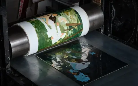 Impression d'une scène champêtre sur une presse, illustrant les différents types de gravure.