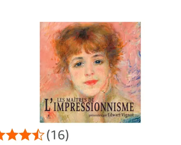 Portrait d'une femme aux cheveux roux, couverture du livre "Les Maîtres de l'Impressionnisme", présentant des peintres impressionnistes célèbres.