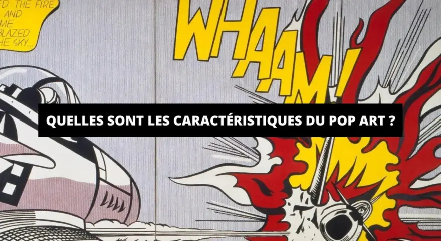 Explosion "WHAAAM!" dans le style de Roy Lichtenstein art, avec un avion et des flammes vives.