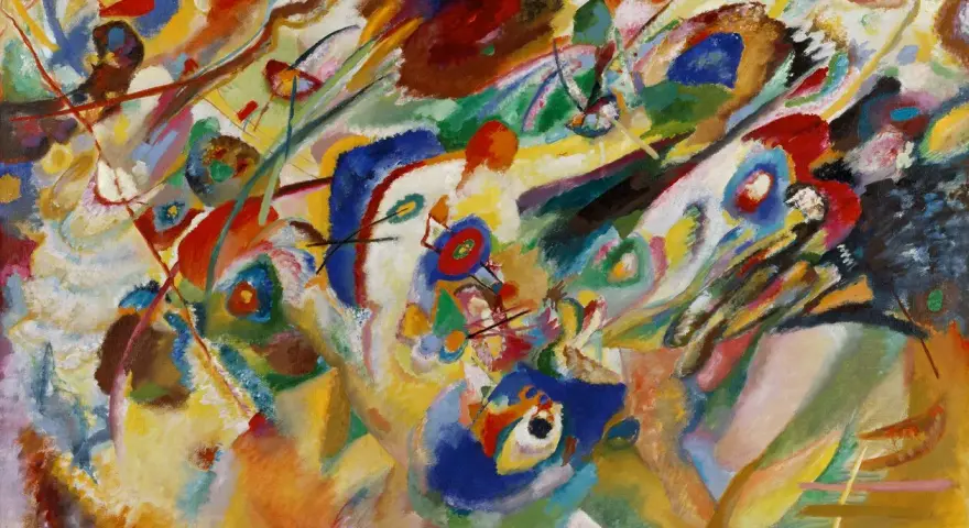 Composition VIII, une œuvre majeure de Vassily Kandinsky, explose en formes et couleurs vibrantes, évoquant une symphonie visuelle abstraite.
