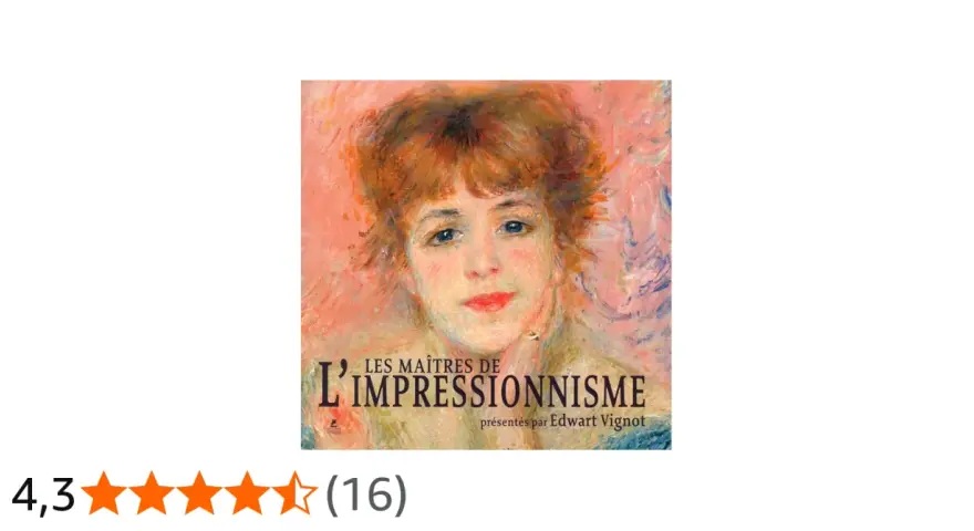 Portrait d'une femme aux cheveux roux, couverture du livre "Les Maîtres de l'Impressionnisme", présentant des peintres impressionnistes célèbres.