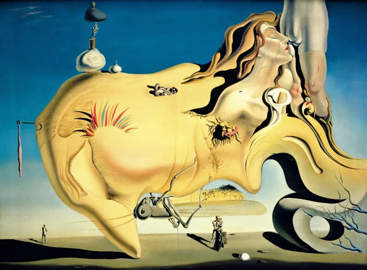 Le surr&eacute;alisme de Salvador Dal&iacute;, connu pour ses formes molles et ses paysages oniriques, est illustr&eacute; par cette &oelig;uvre &eacute;trange.