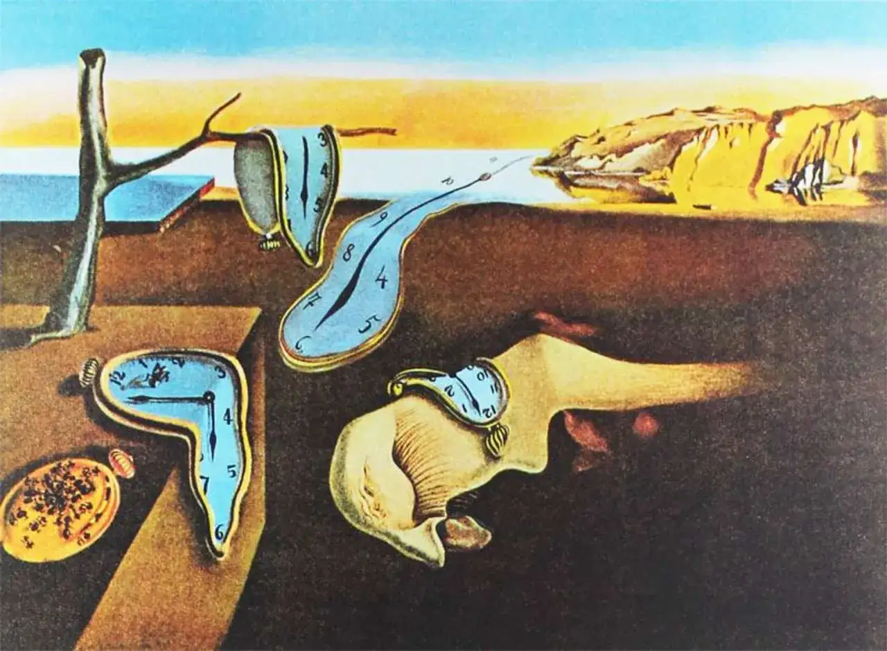 Le temps se liqu&eacute;fie dans ce tableau Salvador Dali, avec des montres molles sur un paysage d&eacute;sertique.